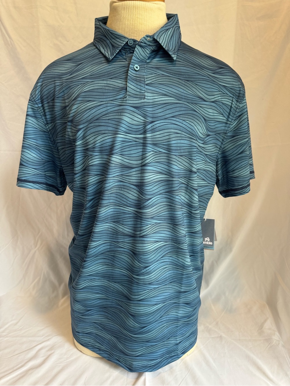 Amble Clothing Viewpoint Print Golf Polo * Undertow Navy Blue NWT | XL